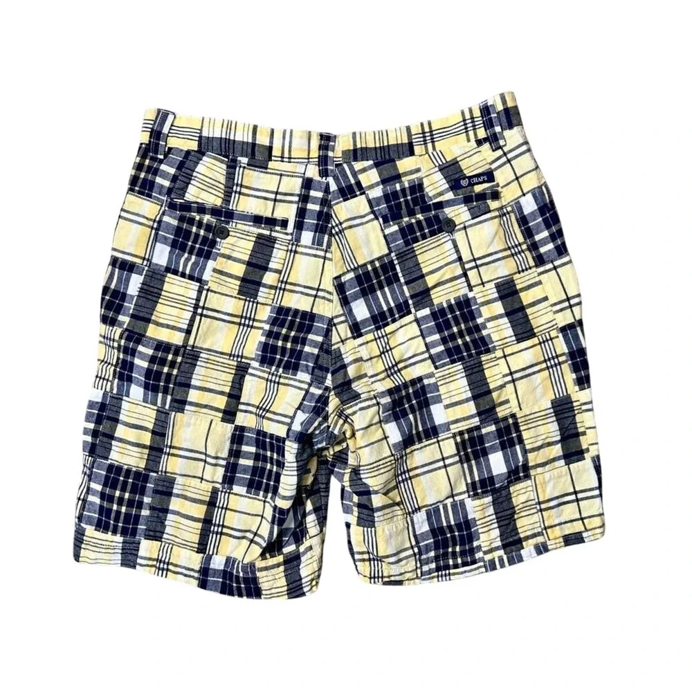 Chaps Madras Blue Yellow Plaid Cotton Shorts Casual 34 Patchwork Retro 8